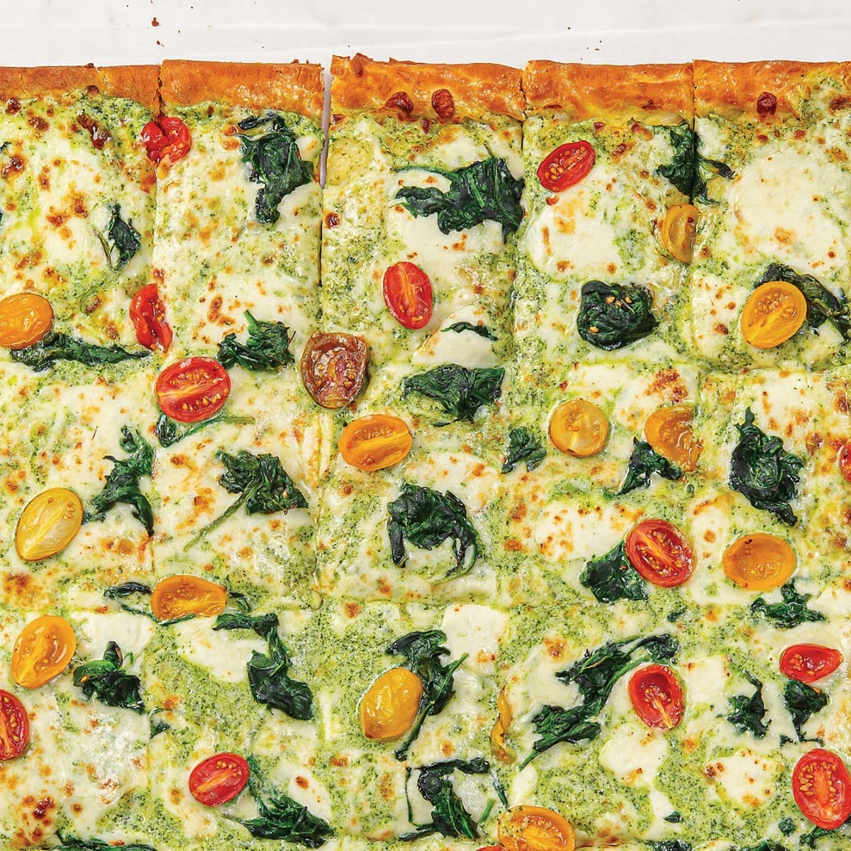 Pesto, Tomato & Spinach Sheet Pizza