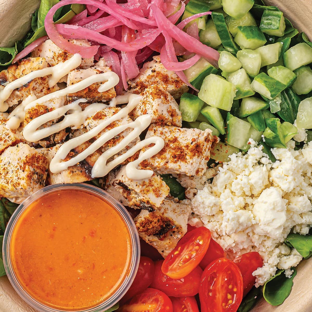 Chicken Shawarma-Style Salad Bowl (Ready to heat)