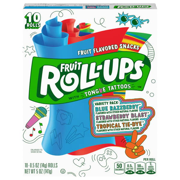 Fruit Roll-Ups Fruit Flavored Snack Rolls with Tongue Tattoos Variety Pack