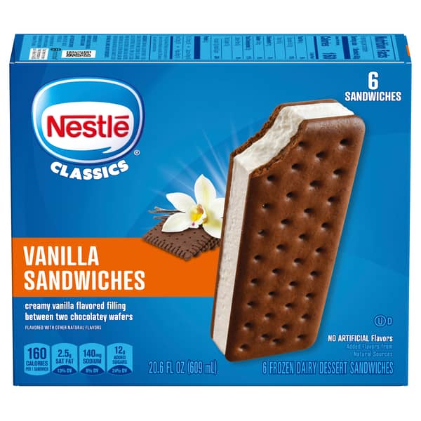 Nestle Classics Frozen Vanilla Dairy Dessert Sandwiches 6 ct