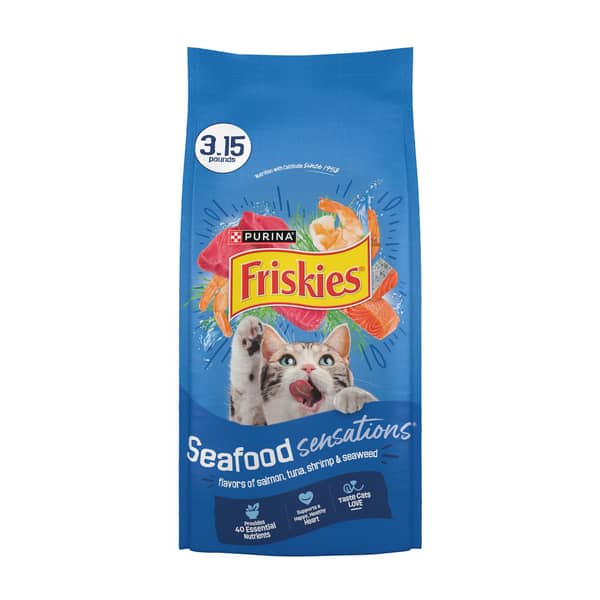Friskies Seafood Sensations Salmon Tuna Shrimp & Seaweed Dry Cat Food
