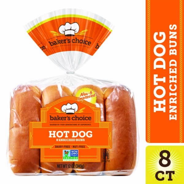 Baker's Choice Dairy Free Enriched Hot Dog Buns 8 ct