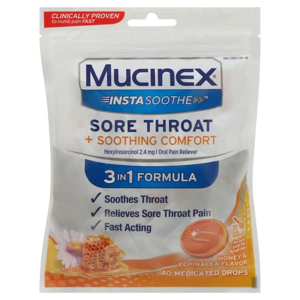 Mucinex Insta Soothe Honey & Echinacea Flavor Throat Oral Pain Reliever Medicated Drops
