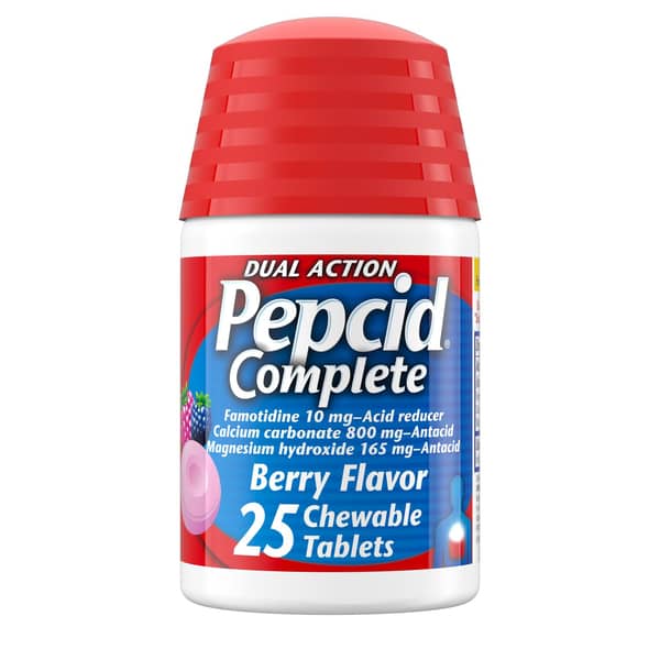 Pepcid Complete Berry Flavor Dual Action Acid Reducer Plus Antacid Chewable Tablets