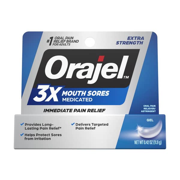 Orajel 3x Extra Strength Medicated Mouth Sore Oral Pain Relief Gel Tube