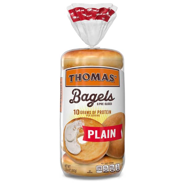 Thomas' Pre-Sliced Soft Plain Bagels 6 ct
