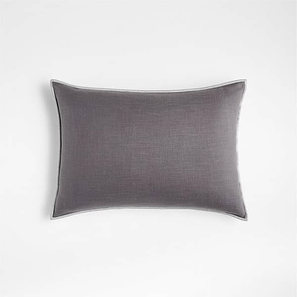 Crate & Barrel Grey Merrow Stitch Cotton Decorative Throw Pillow with Feather-Down Insert
