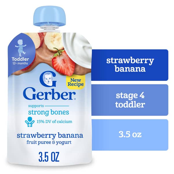 Gerber Toddler 12+ Months Strawberry Banana Fruit & Yogurt Pouch