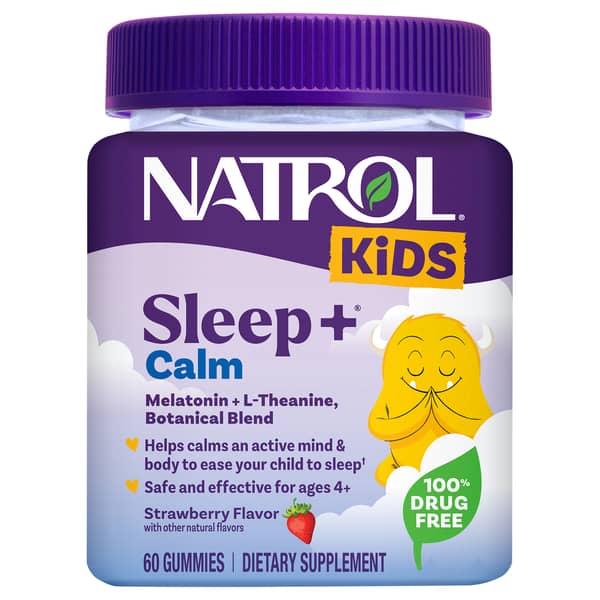 Natrol Sleep Plus Kids Calm Melatonin Plus L-Theanine Botanical Blend Strawberry Gummies