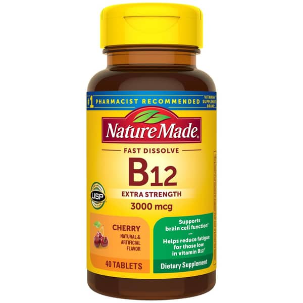 Nature Made Fast Dissolve Cherry Vitamin B12 3000 mcg Tablets Bottle
